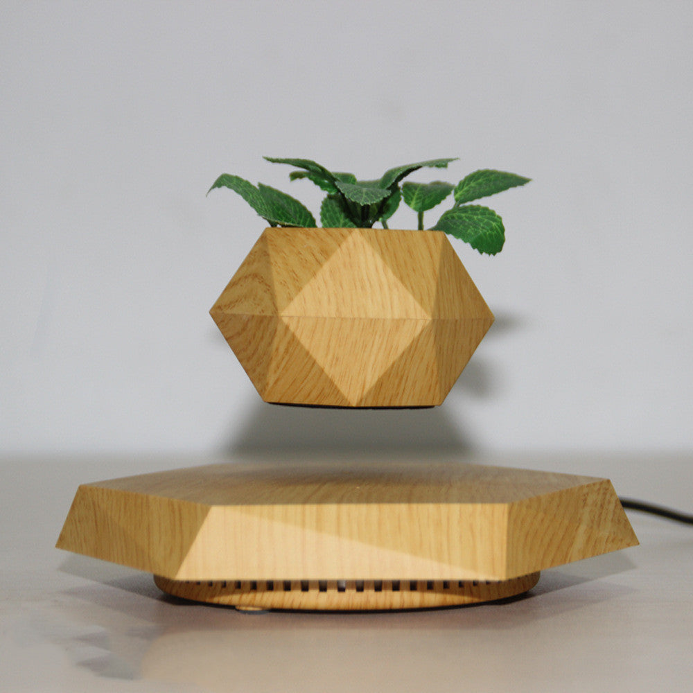 Magnetic Floating Hexagon Wood Grain Pot – Levitating Planter