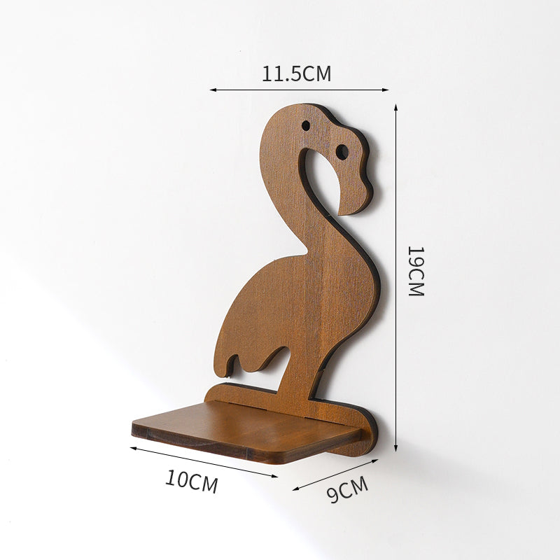 Retro Wooden Wall Shelf – Floral & Animal Decorative Design