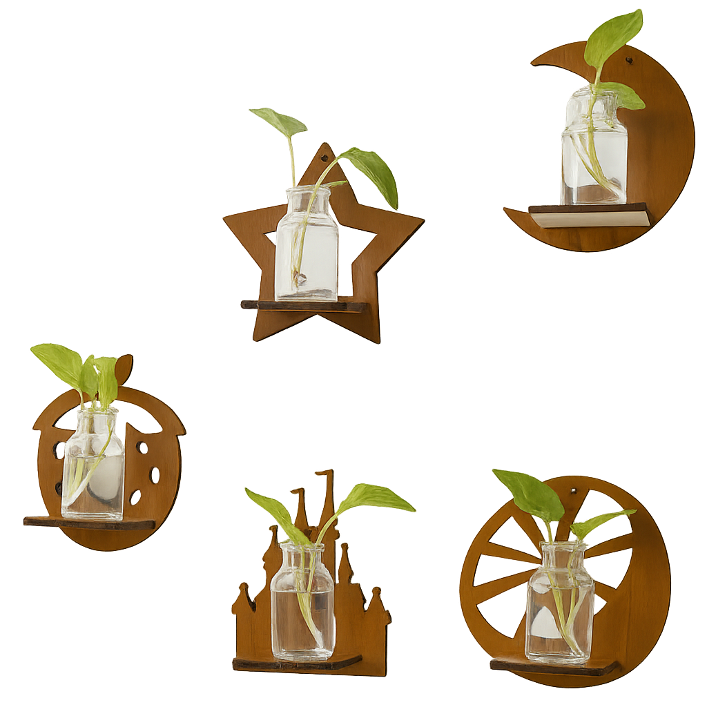 Retro Wooden Wall Shelf – Floral & Animal Decorative Design